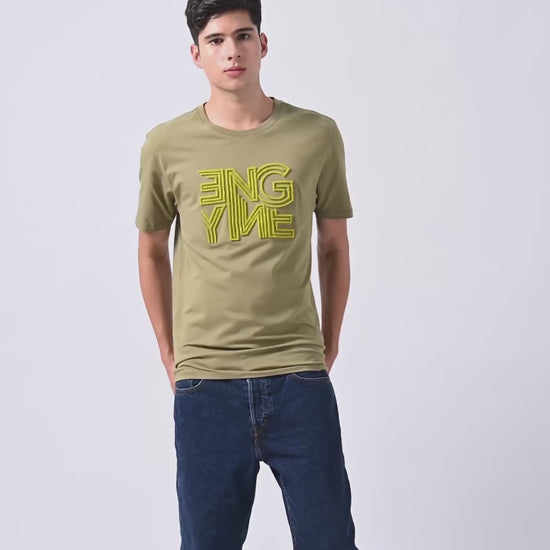 Supima Cotton Lycra Tuft Embroidery Light Olive T Shirt