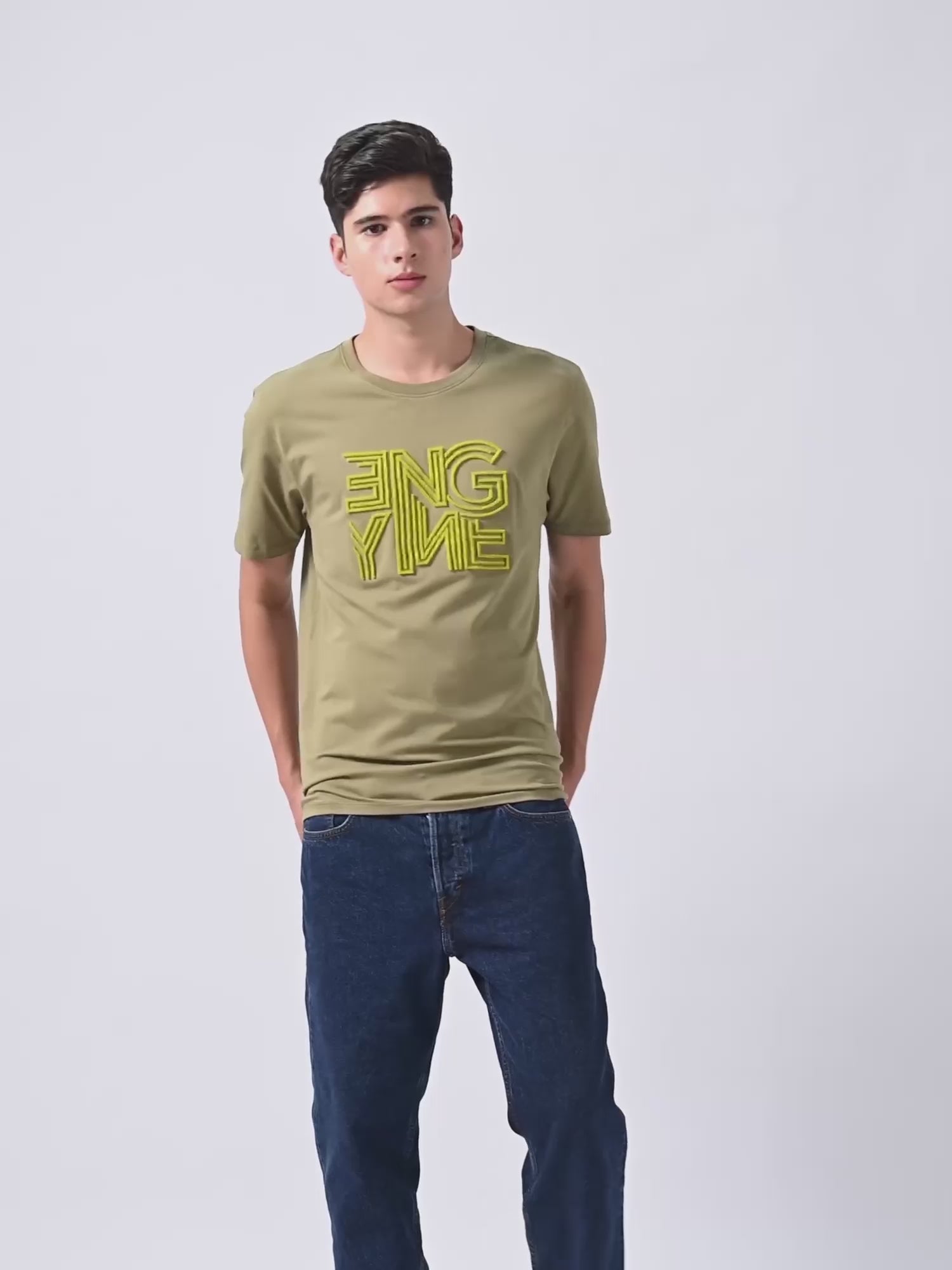 Supima Cotton Lycra Tuft Embroidery Light Olive T Shirt