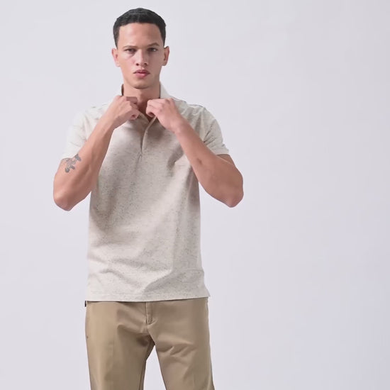 Supima Cotton Print and Slim DTM Collar Beige Polo for Men