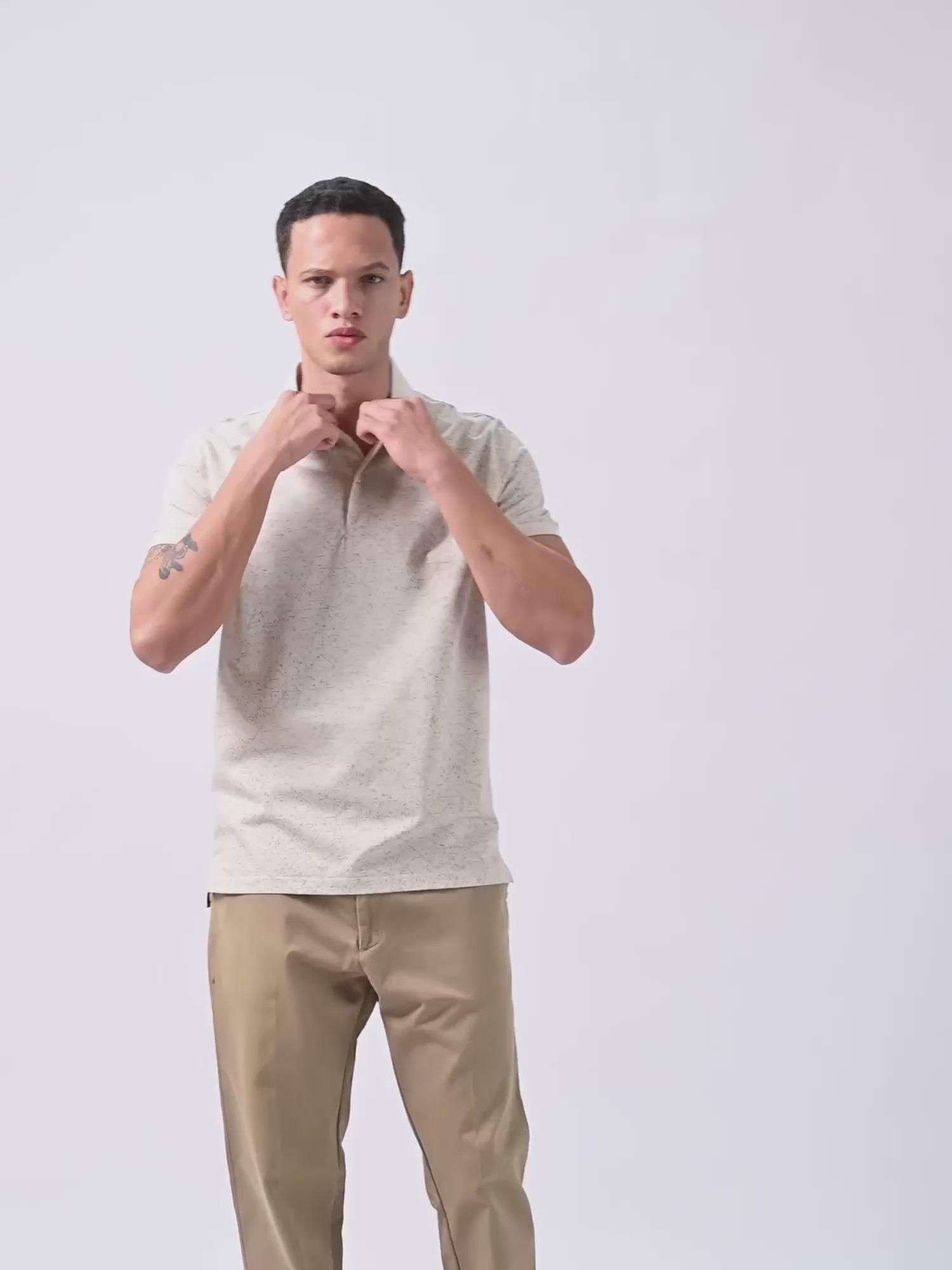 Supima Cotton Print and Slim DTM Collar Beige Polo for Men
