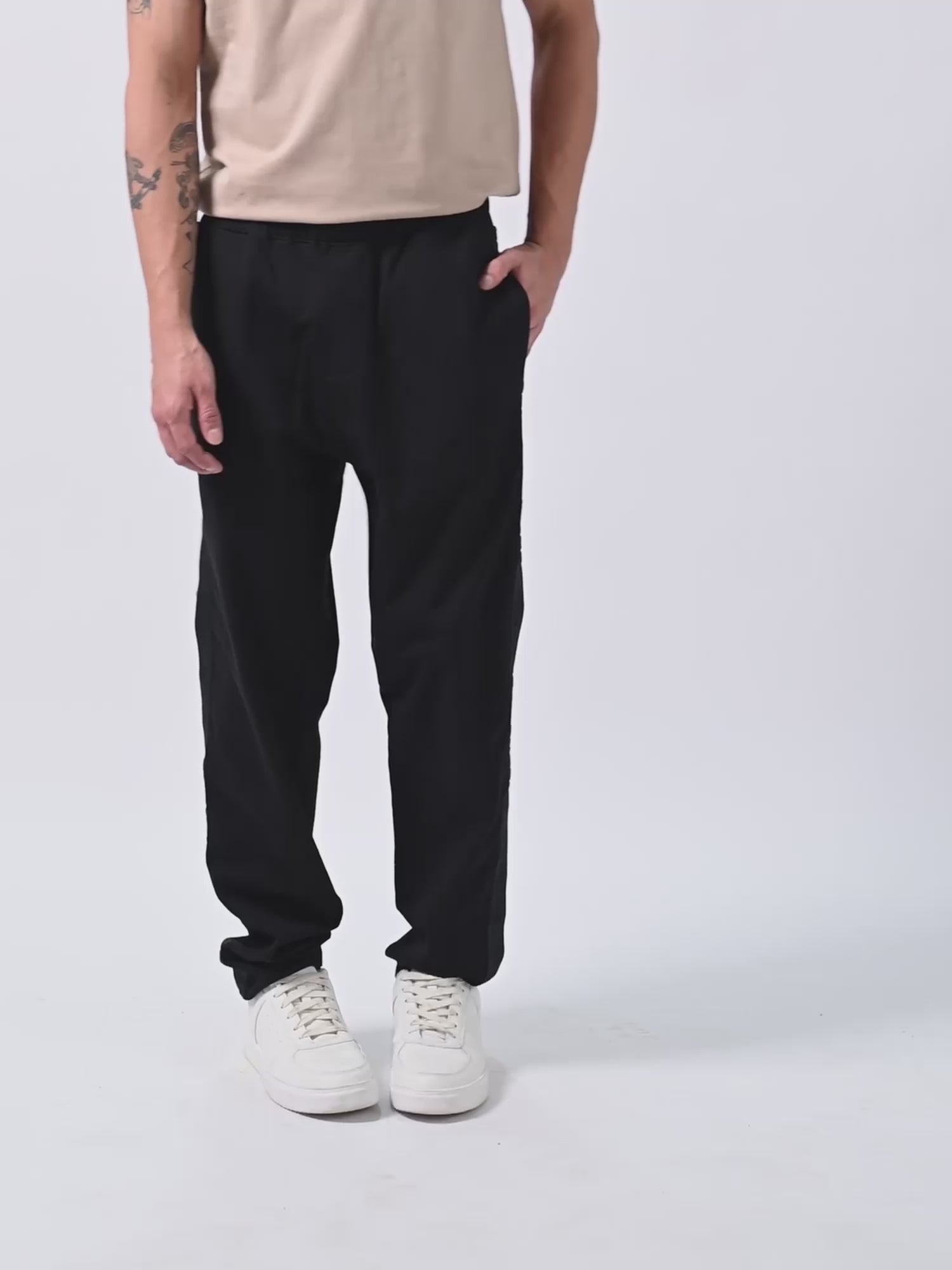 Rougen Cotton Black Tracksuit Pants With Woven Side Tape