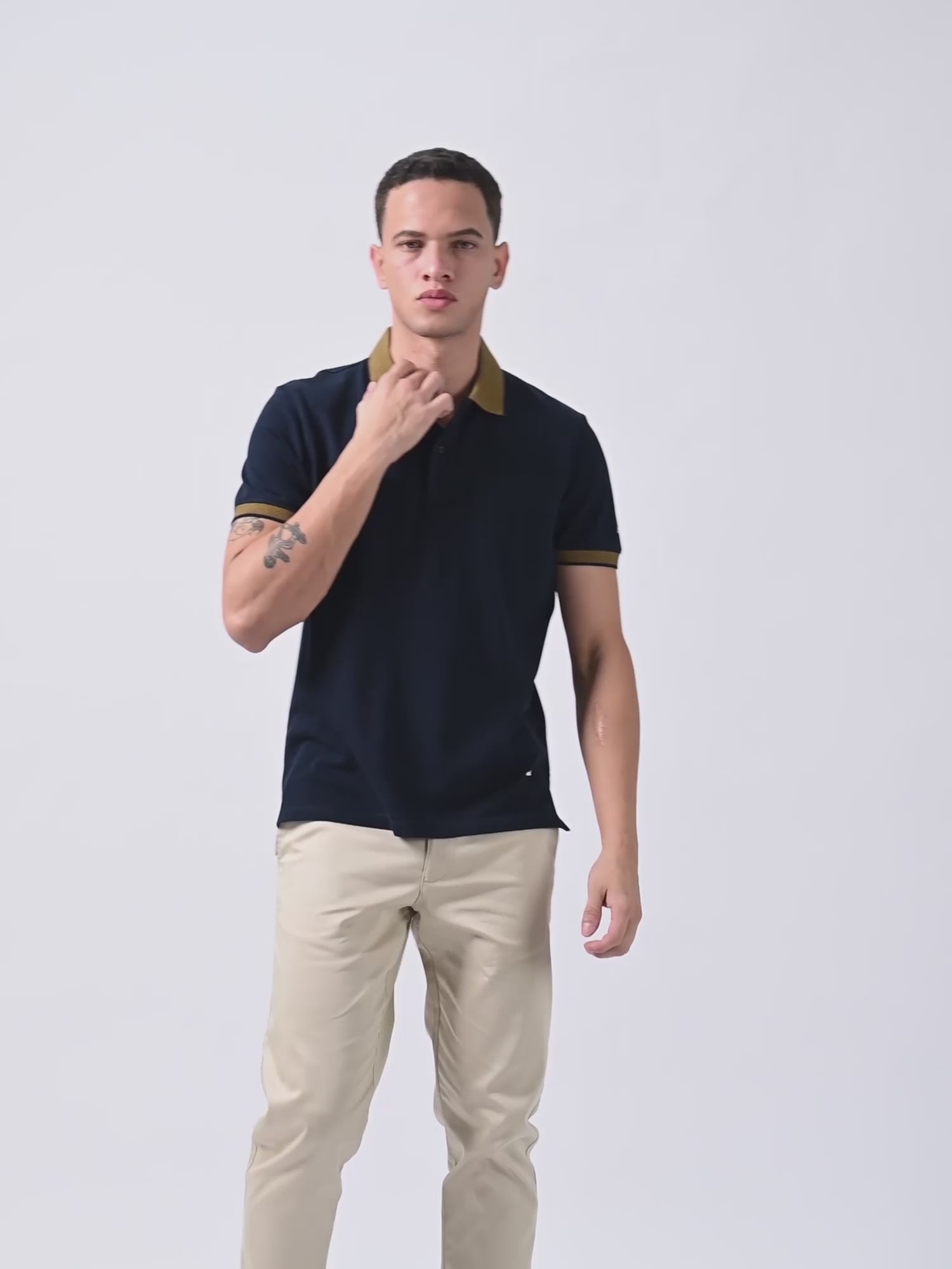 Cuff Tipping Navy Blue T Shirt Polo For Men