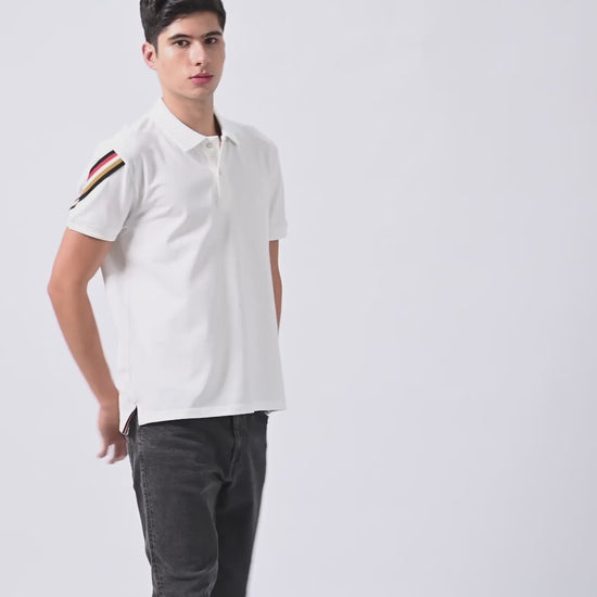 Rougen Cotton Lycra White Polo Neck T Shirt For Men