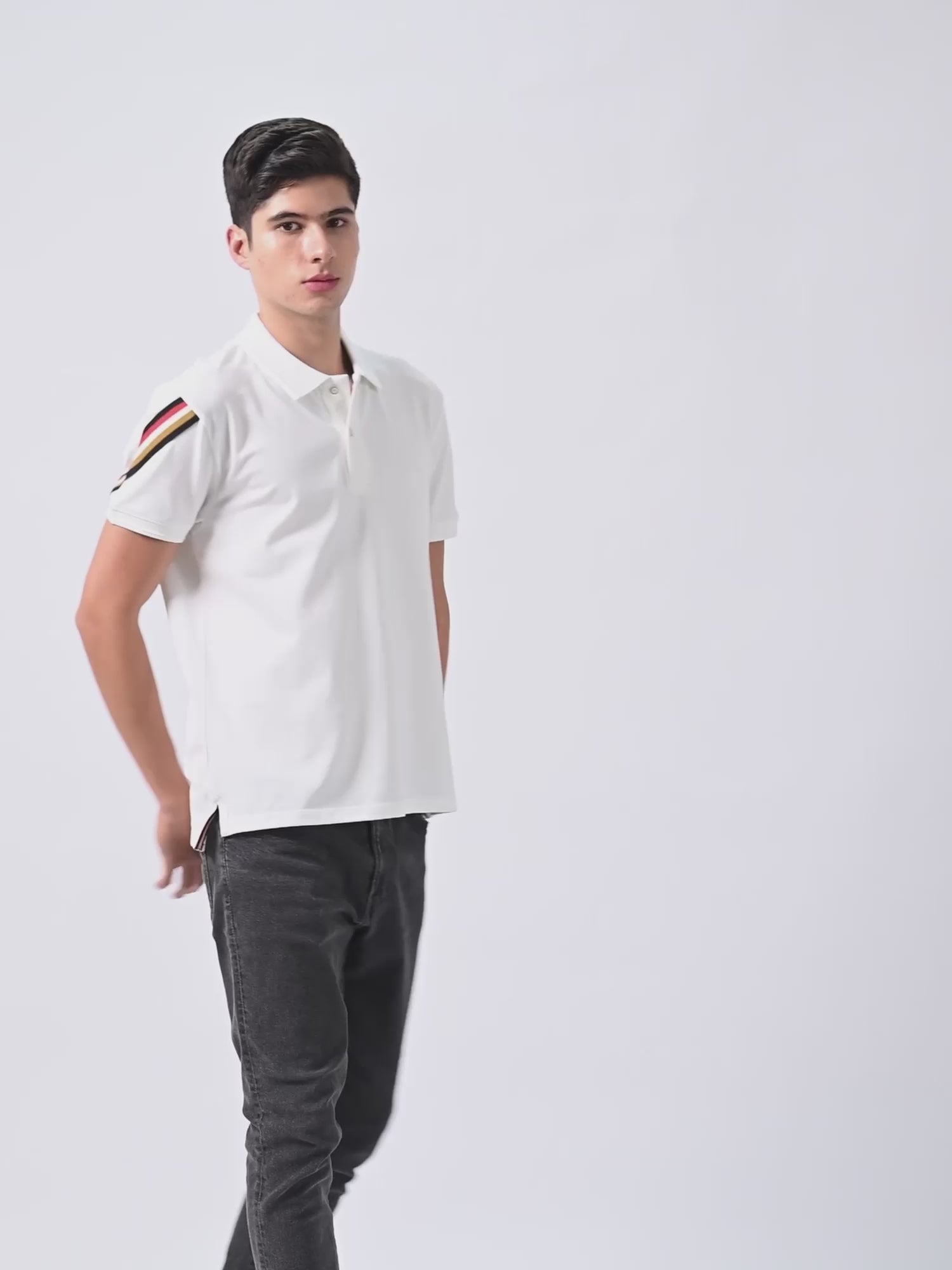 Rougen Cotton Lycra White Polo Neck T Shirt For Men