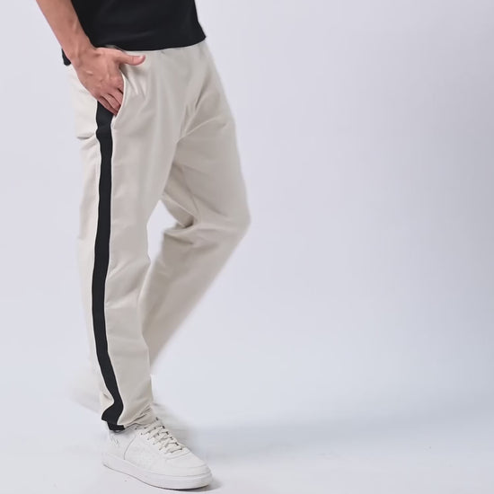 Cotton Beige Track Pant with Contrast Woven Side Tape