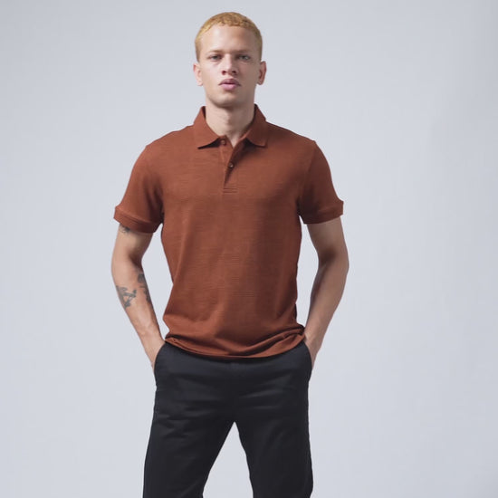 Supima Cotton All-Over Print and DTM Collar Brown Polo for Men