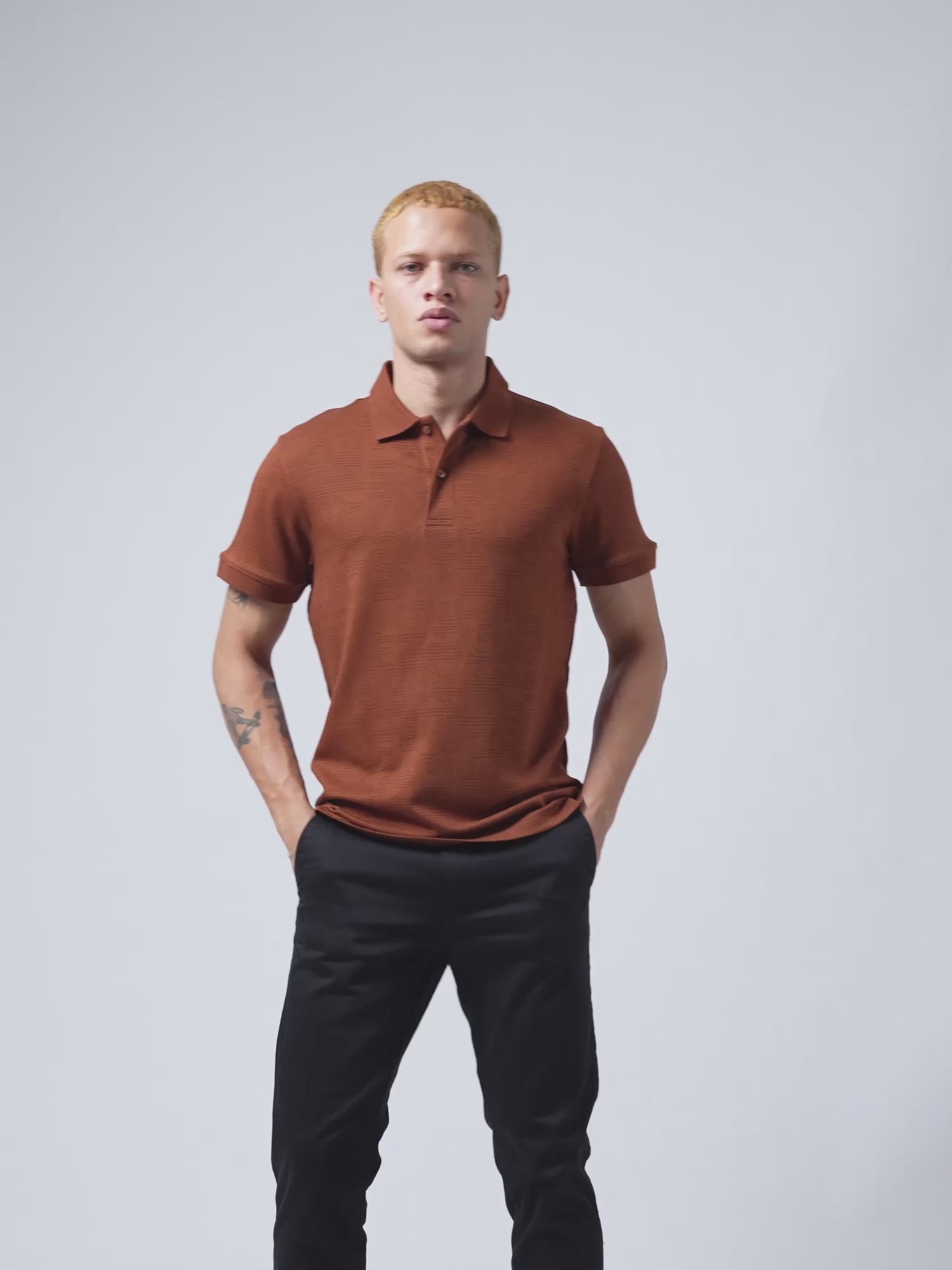 Supima Cotton All-Over Print and DTM Collar Brown Polo for Men