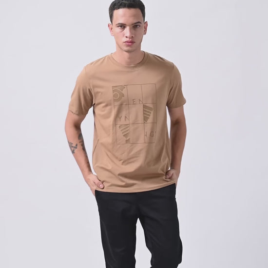 Rougen Cotton Lycra Khaki T Shirt for Men