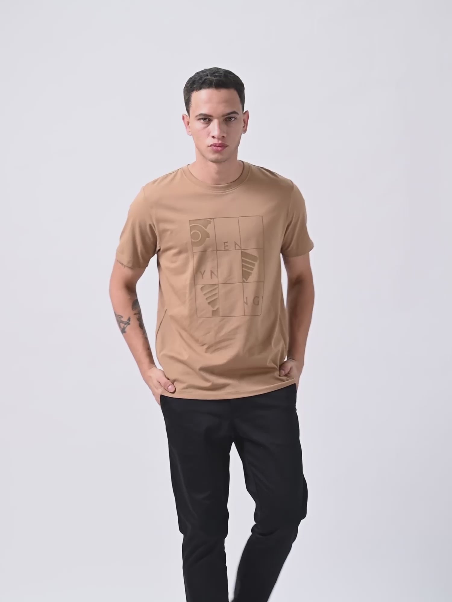 Rougen Cotton Lycra Khaki T Shirt for Men