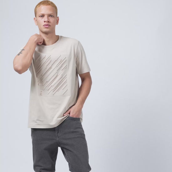 Rougen Cotton Lycra Embossed Mens Sand T Shirt