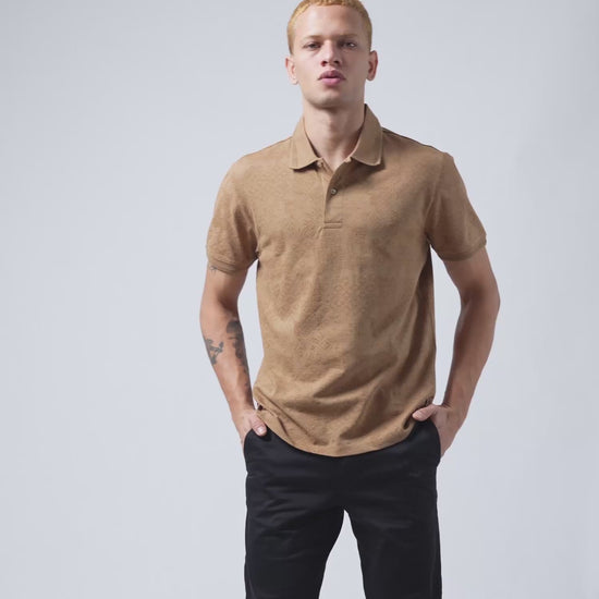 Supima Cotton Print and Honeycomb Textured Khaki Polo for Men