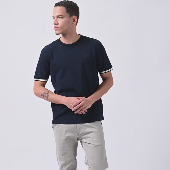 Supima Cotton Lycra Navy Blue Round Neck t Shirt for Men