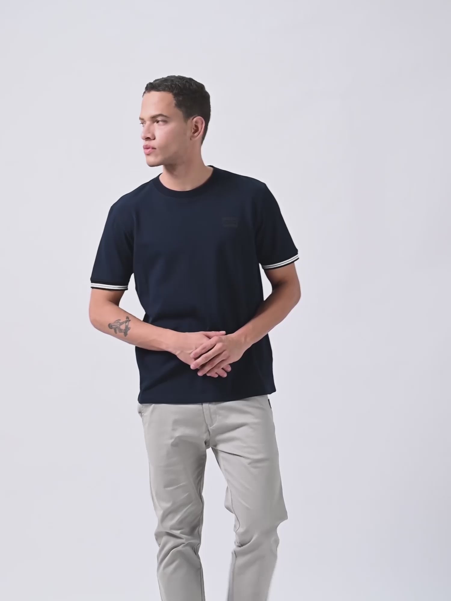 Supima Cotton Lycra Navy Blue Round Neck t Shirt for Men
