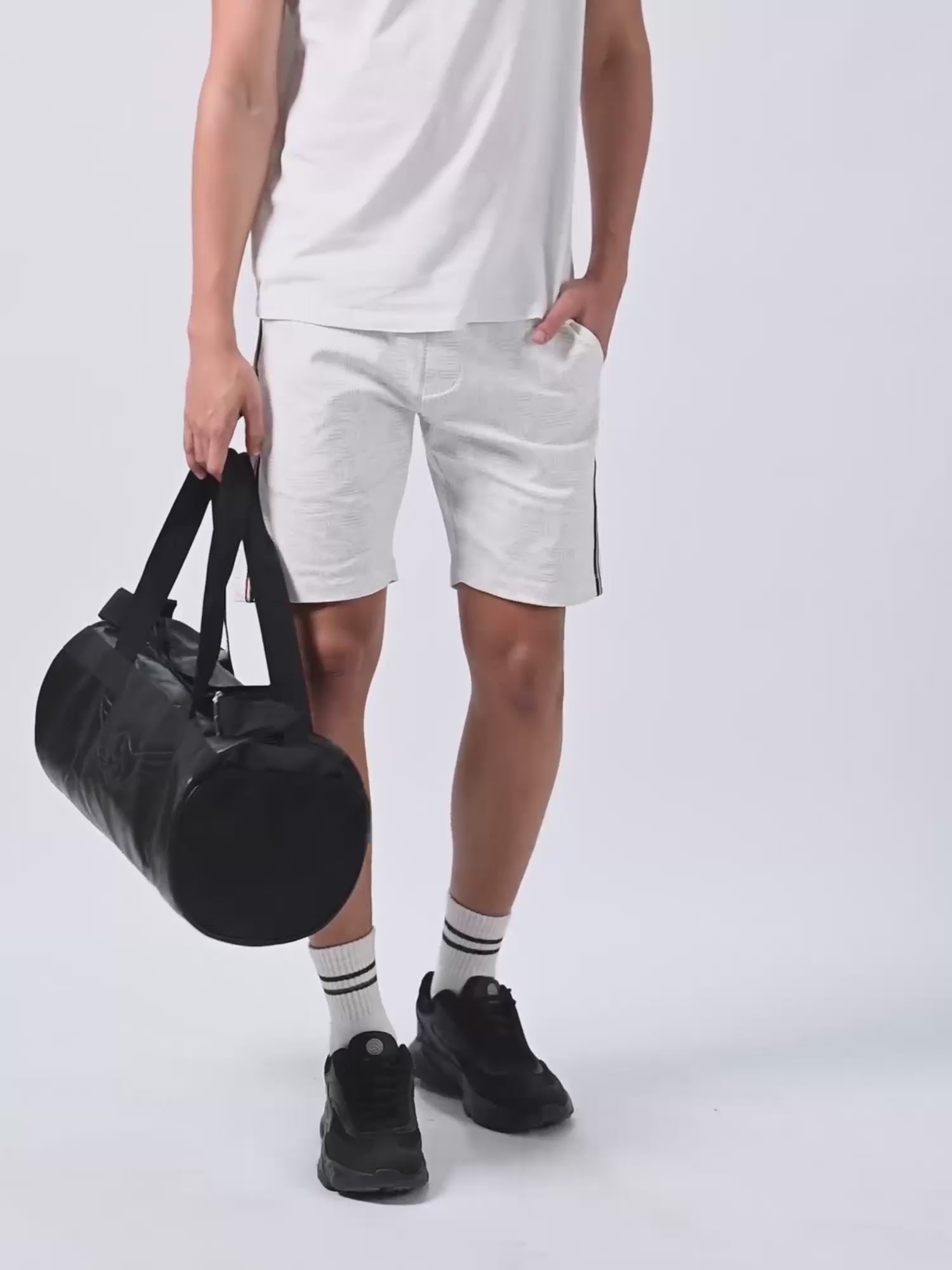 All-Over Discharge Print White Cotton Shorts For Men