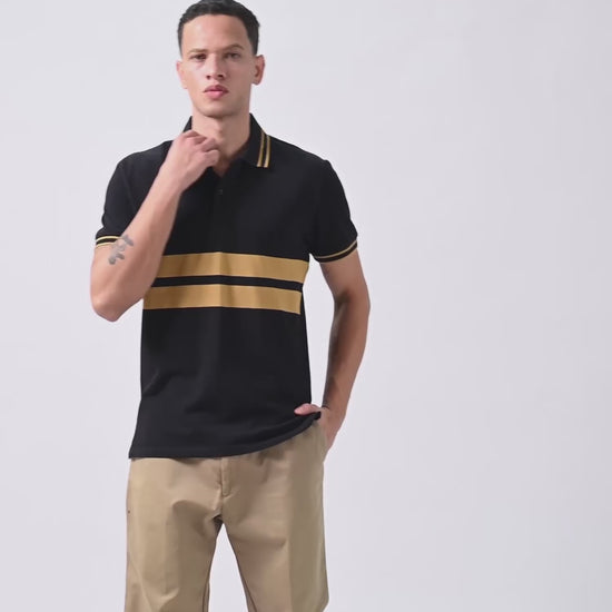 Supima Cotton Lycra Striped Black T Shirt Men