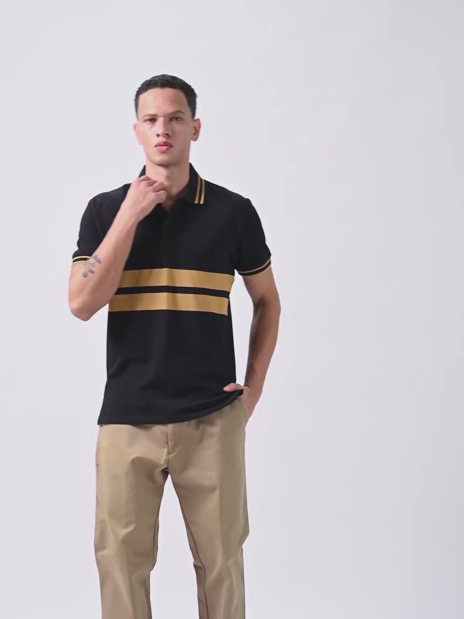 Supima Cotton Lycra Striped Black T Shirt Men