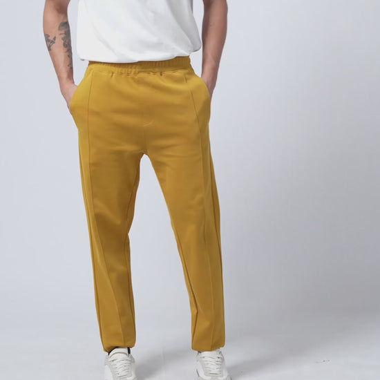 Shop Trendy Yellow Track Pant with Center Pin Tuck element