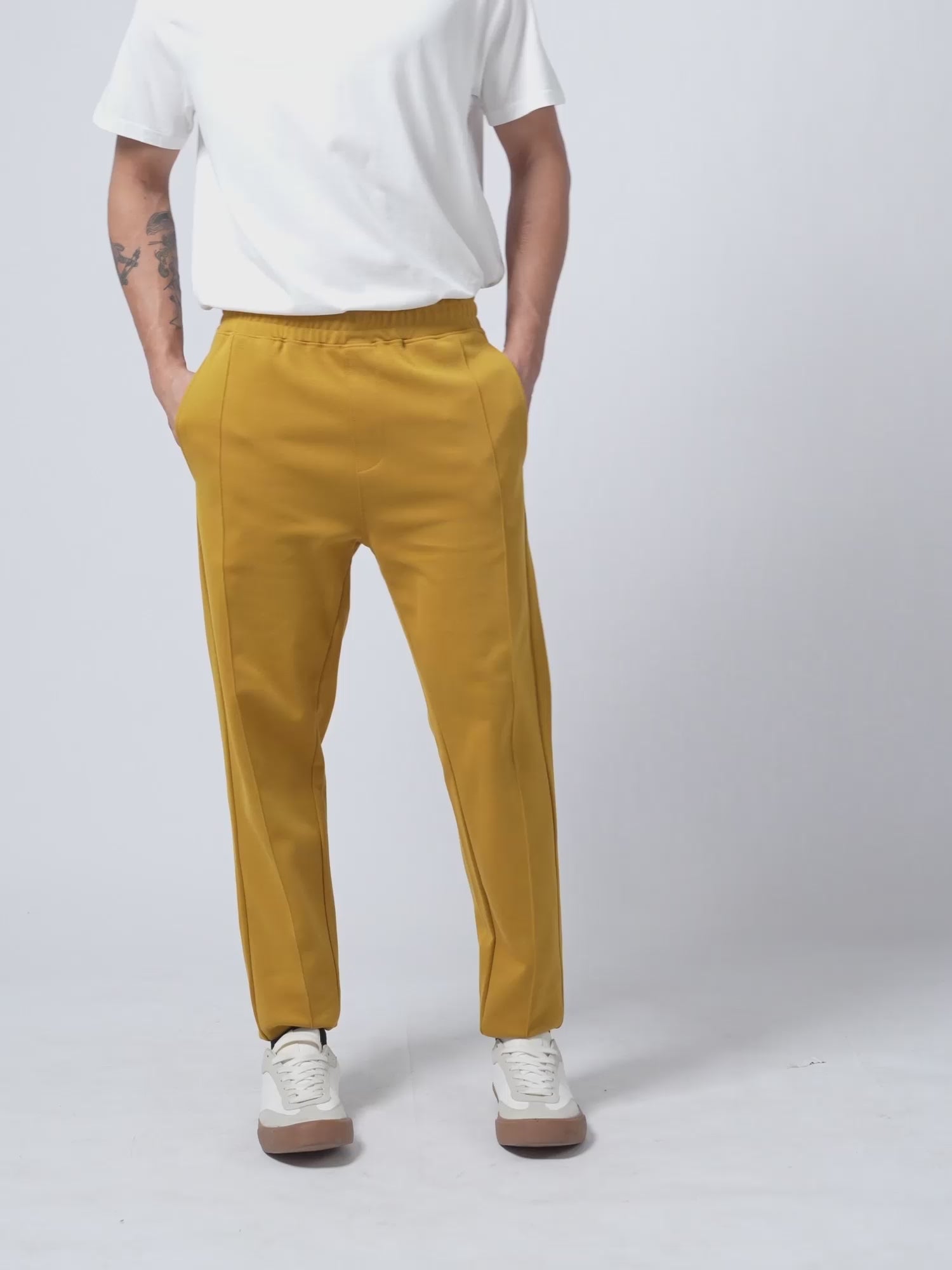 Shop Trendy Yellow Track Pant with Center Pin Tuck element
