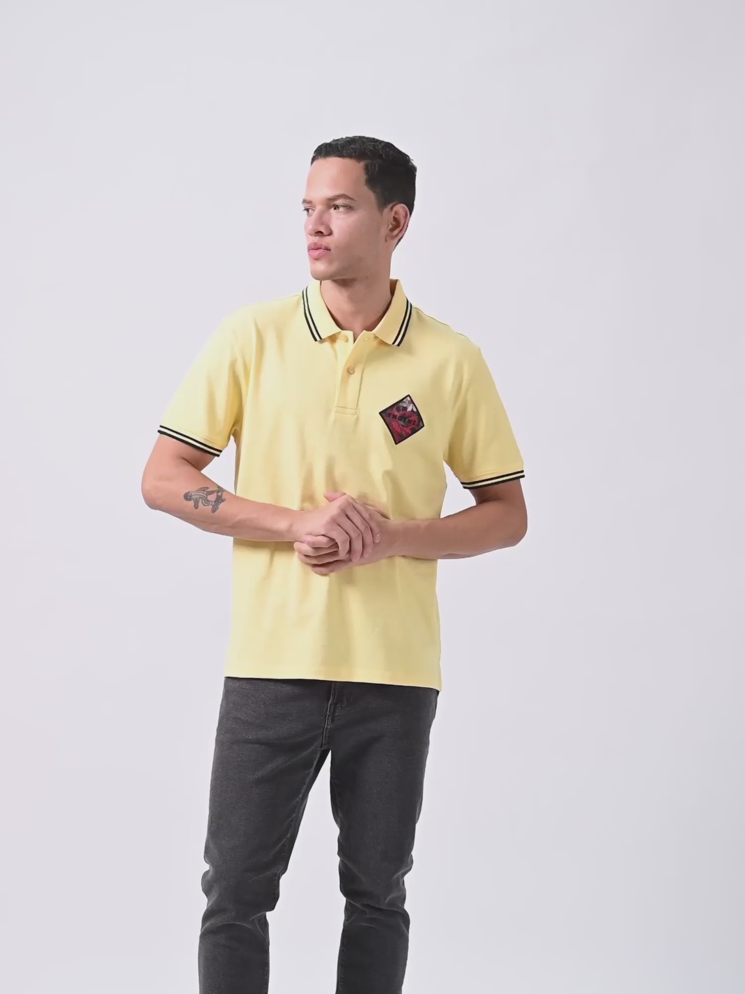 Supima Cotton with Badge Light Yellow Polo Shirt for Men 