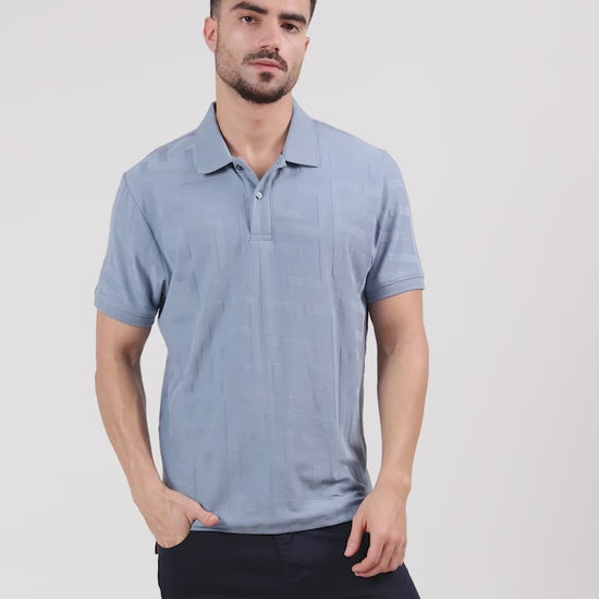 Men's blue jacquard polo t-shirt