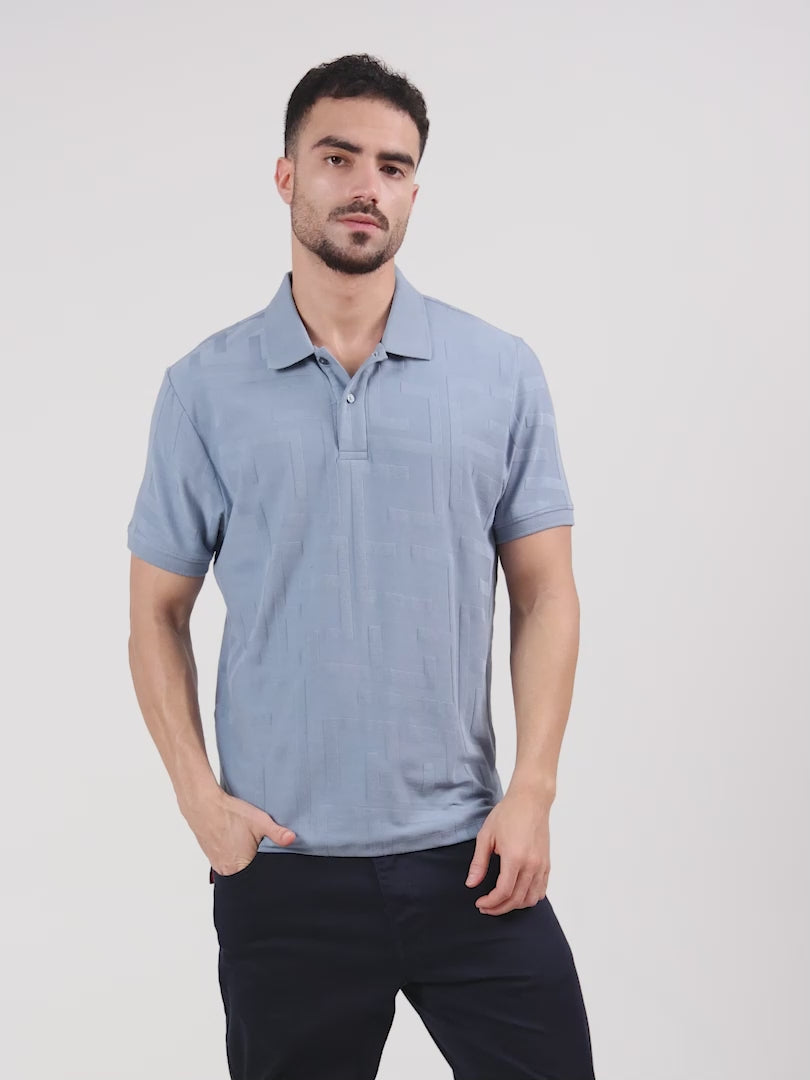 Men's blue jacquard polo t-shirt