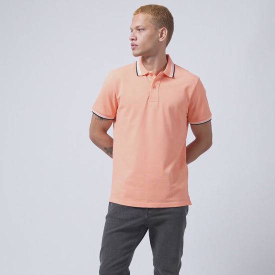 Engyne Bird's-Eye Texture Orange Polo T Shirt For Men