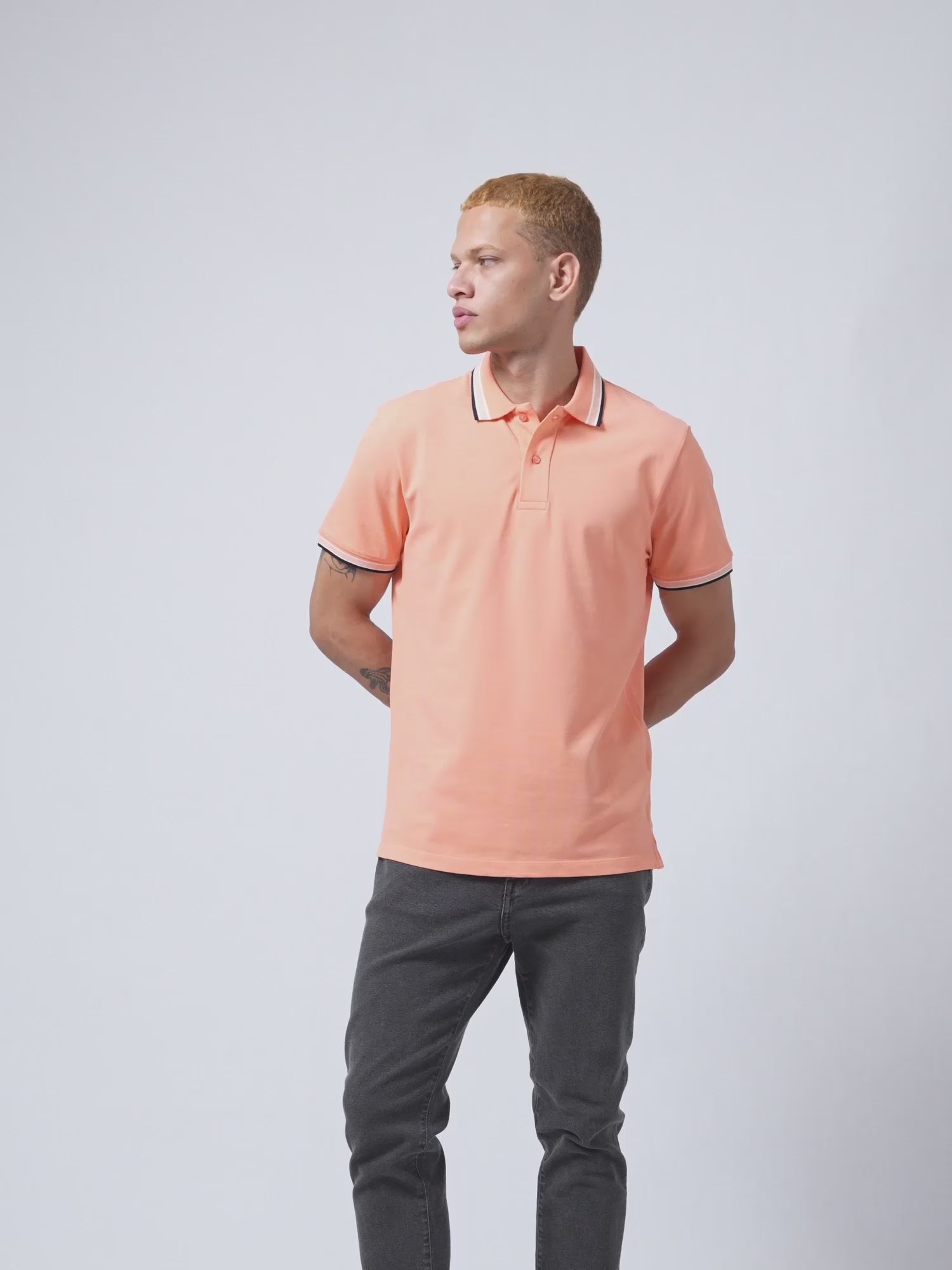 Engyne Bird's-Eye Texture Orange Polo T Shirt For Men