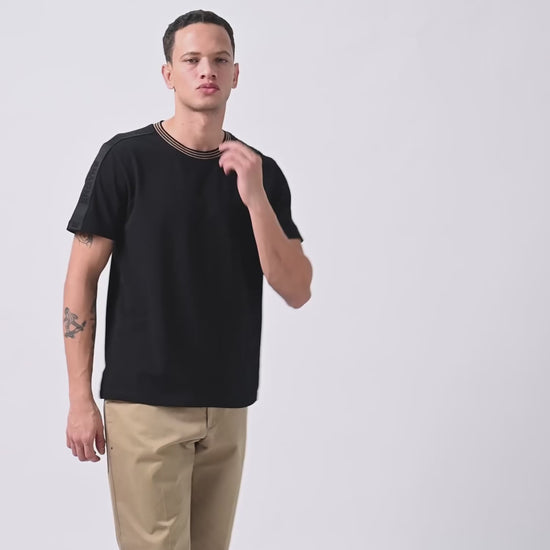 Rougen Cotton Lycra Woven Shoulder Tape Khaki T Shirt For Men