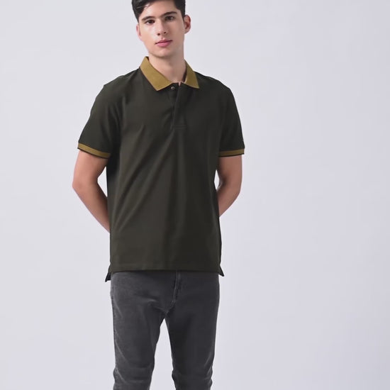 Cuff Tipping Olive Green Polo T Shirt 